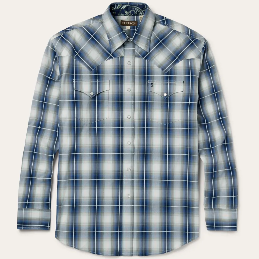 Stetson Crystal Plaid Western Shirt Blue Best