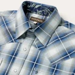 Stetson Crystal Plaid Western Shirt Blue Discount
