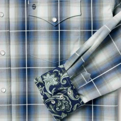 Stetson Crystal Plaid Western Shirt Blue Discount