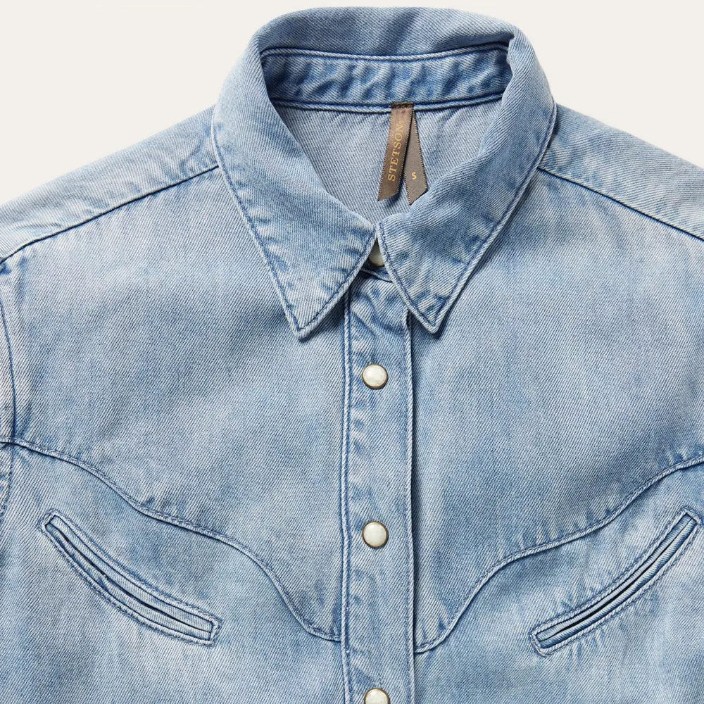 Stetson Curved Yoke Western Denim Top Blue Hot