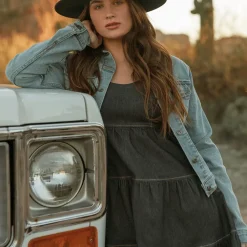 Stetson Dark Denim Dress With Contrast Top Stitching Blue Online