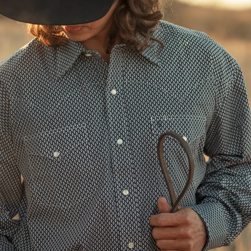 Stetson Diamond Geo Western Shirt Blue New