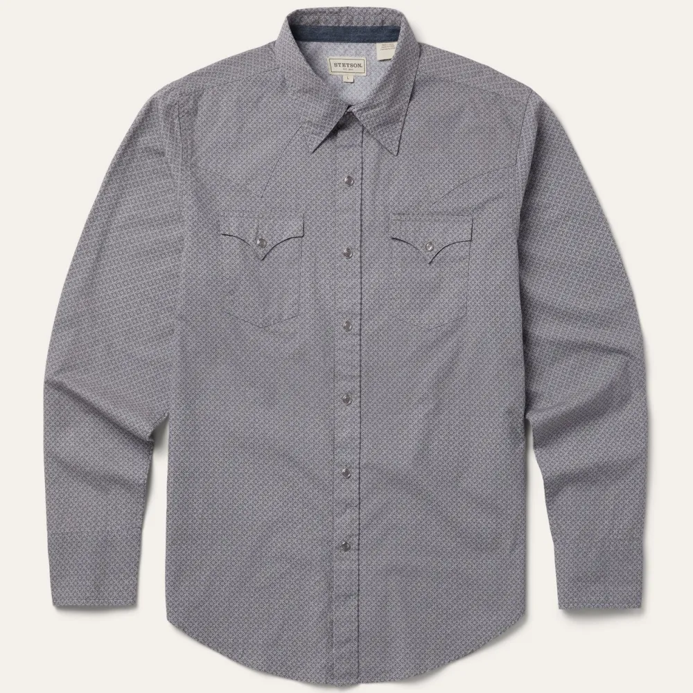 Stetson Diamond Print Western Shirt Grey Best