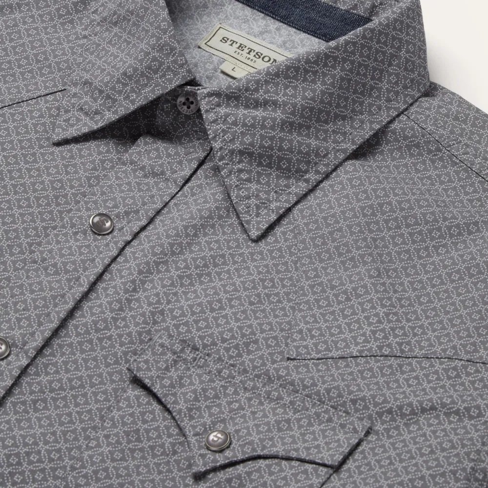 Stetson Diamond Print Western Shirt Grey Best