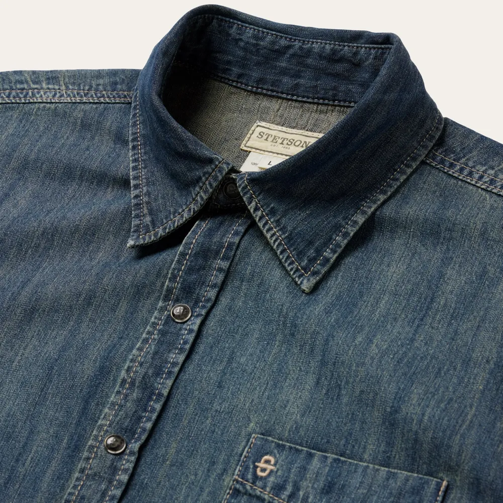 Stetson Dirty Denim Western Shirt Blue Clearance