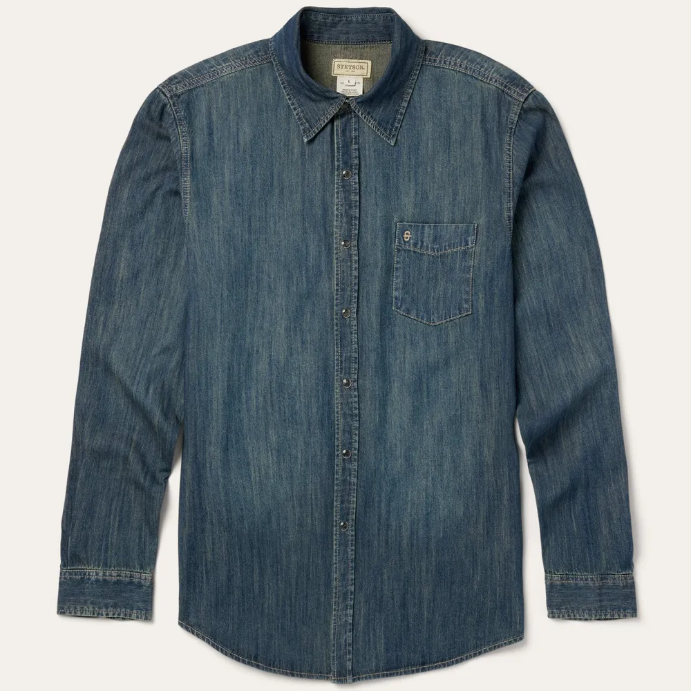 Stetson Dirty Denim Western Shirt Blue New