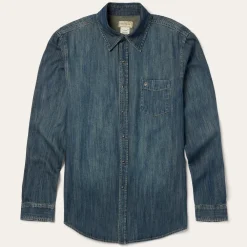 Stetson Dirty Denim Western Shirt Blue Sale