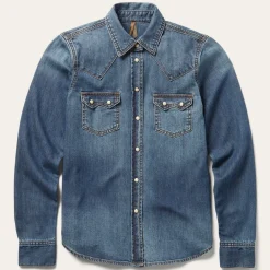 Stetson Distressed Denim Shirt Blue New