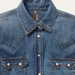 Stetson Distressed Denim Shirt Blue Discount