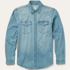 Stetson Distressed Denim Western Shirt Blue Hot