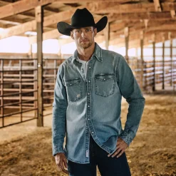 Stetson Distressed Denim Western Shirt Blue Hot