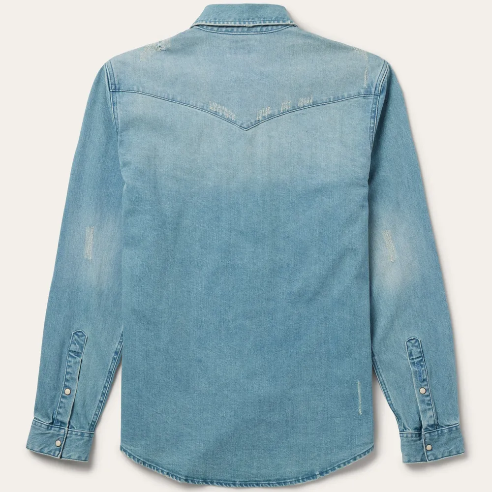 Stetson Distressed Denim Western Shirt Blue