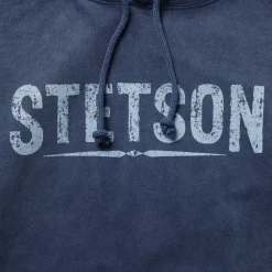 Stetson Distressed Logo Hooded Sweatshirt Blue Outlet