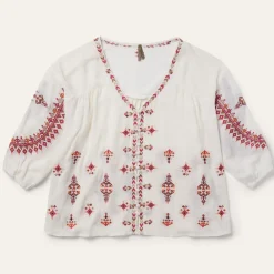Stetson Dobby Peasant Blouse White Sale