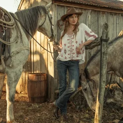 Stetson Dobby Peasant Blouse White Sale