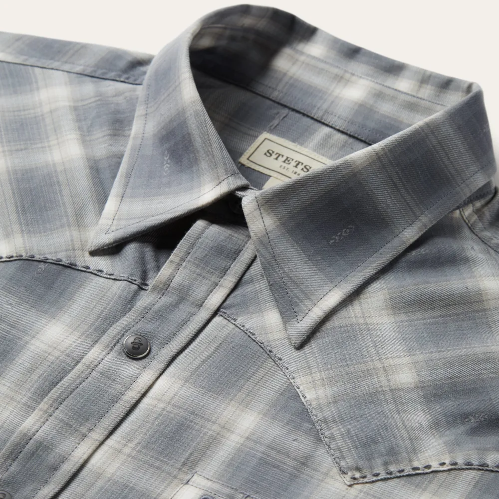 Stetson Dobby Twill Plaid Shirt Brown Discount