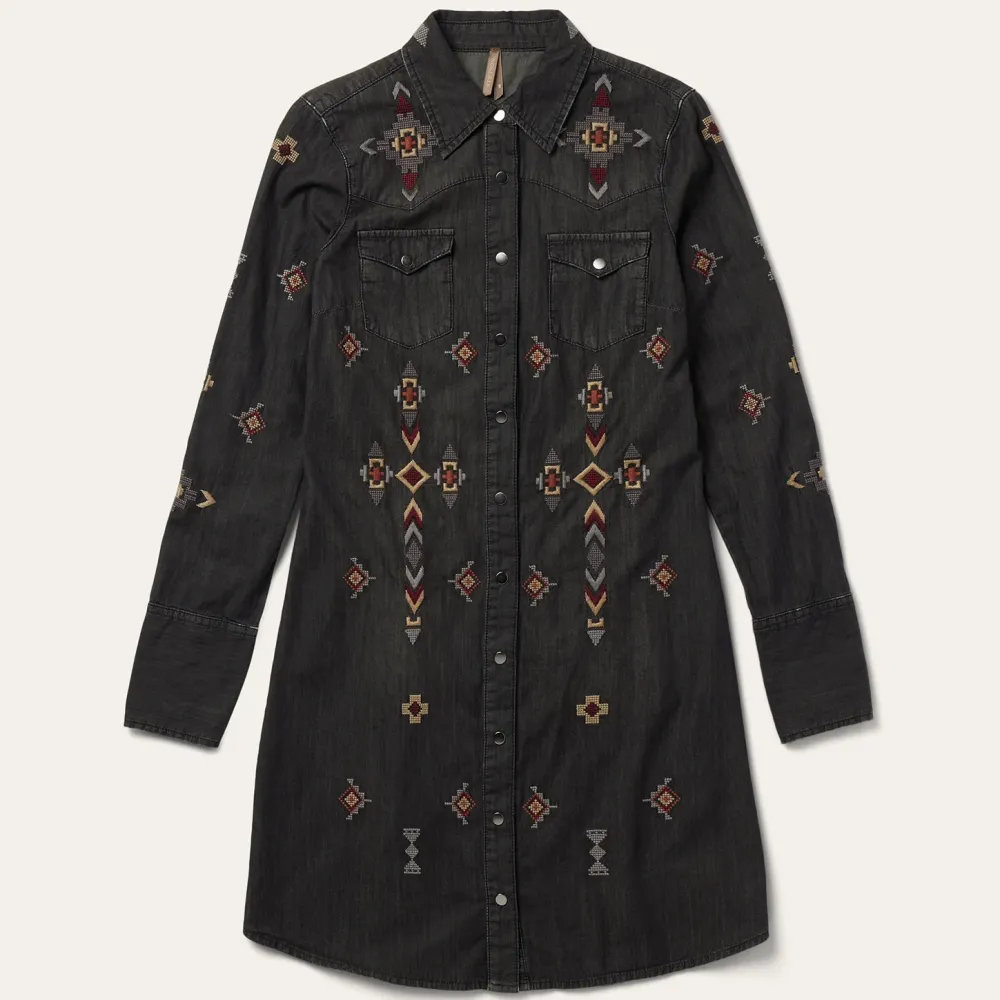 Stetson Embroidered Denim Shirt Dress Black Sale