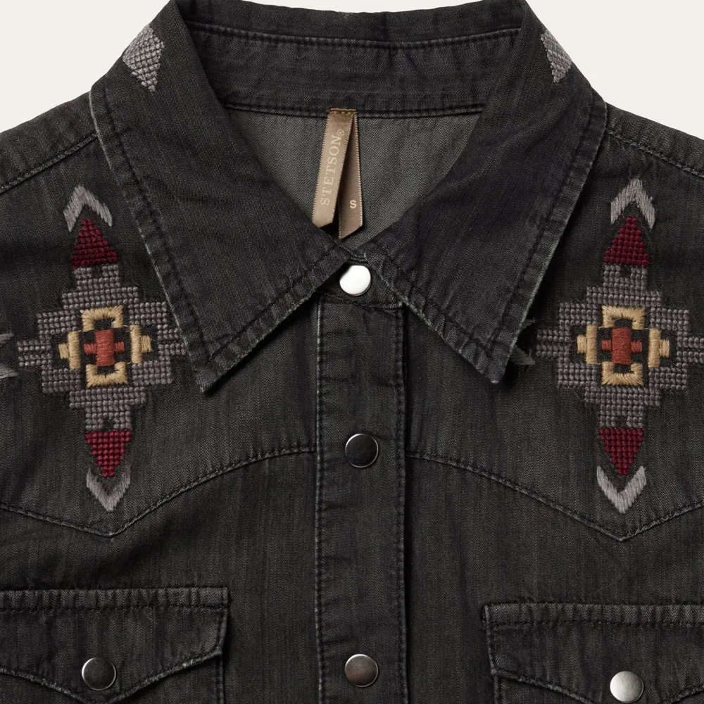 Stetson Embroidered Denim Shirt Dress Black Sale