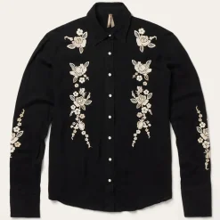 Stetson Embroidered Crepe Western Shirt Black Sale