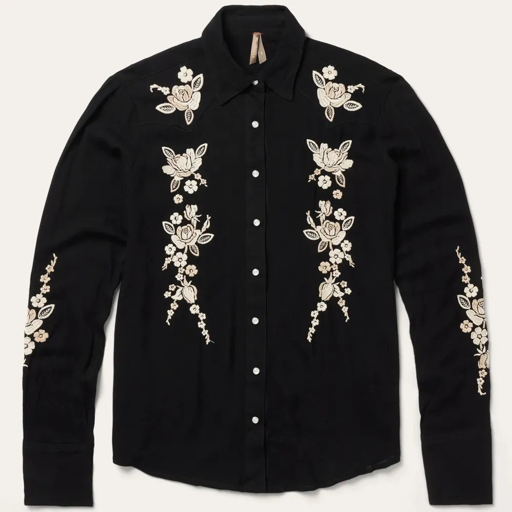 Stetson Embroidered Crepe Western Shirt Black Sale