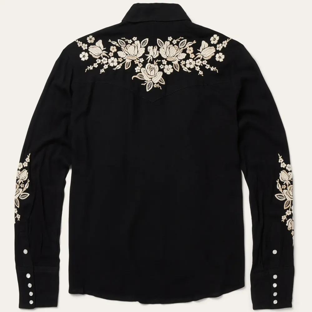 Stetson Embroidered Crepe Western Shirt Black Sale