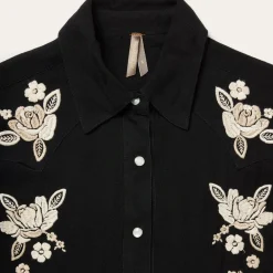 Stetson Embroidered Crepe Western Shirt Black Sale