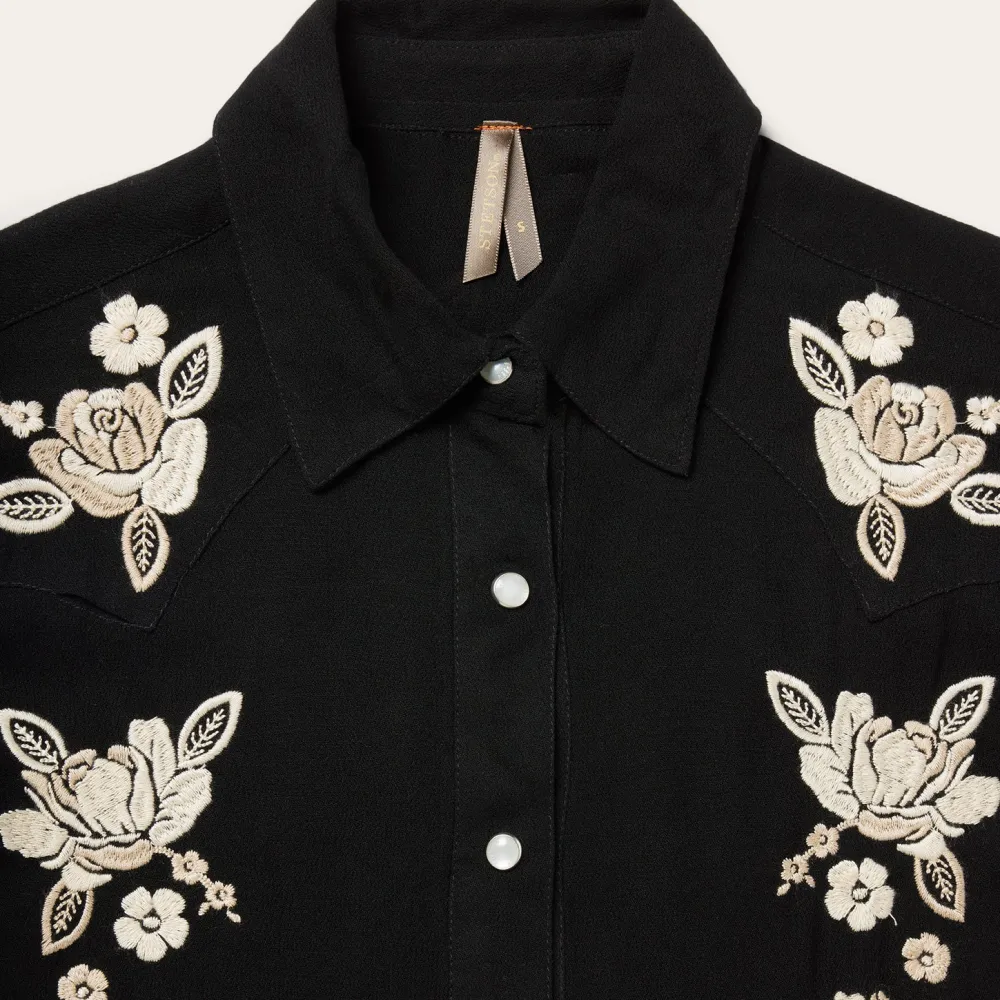 Stetson Embroidered Crepe Western Shirt Black Sale