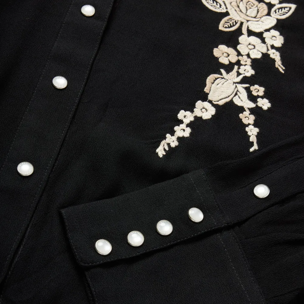 Stetson Embroidered Crepe Western Shirt Black Sale