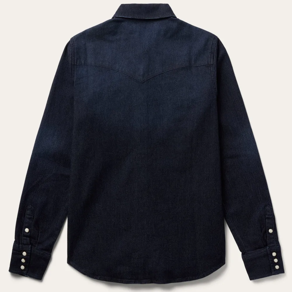 Stetson Embroidered Dark Denim Snap Front Blouse Blue Clearance