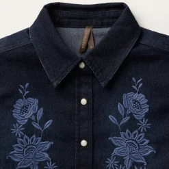 Stetson Embroidered Dark Denim Snap Front Blouse Blue Clearance