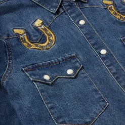 Stetson Embroidered Dark Denim Western Shirt Blue Best