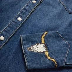 Stetson Embroidered Dark Denim Western Shirt Blue Best