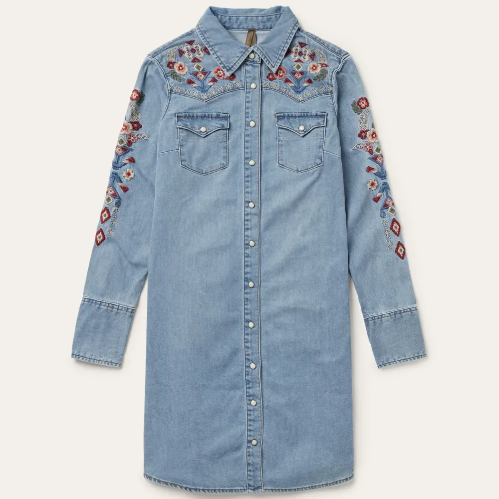 Stetson Embroidered Denim Shirt Dress Blue Clearance