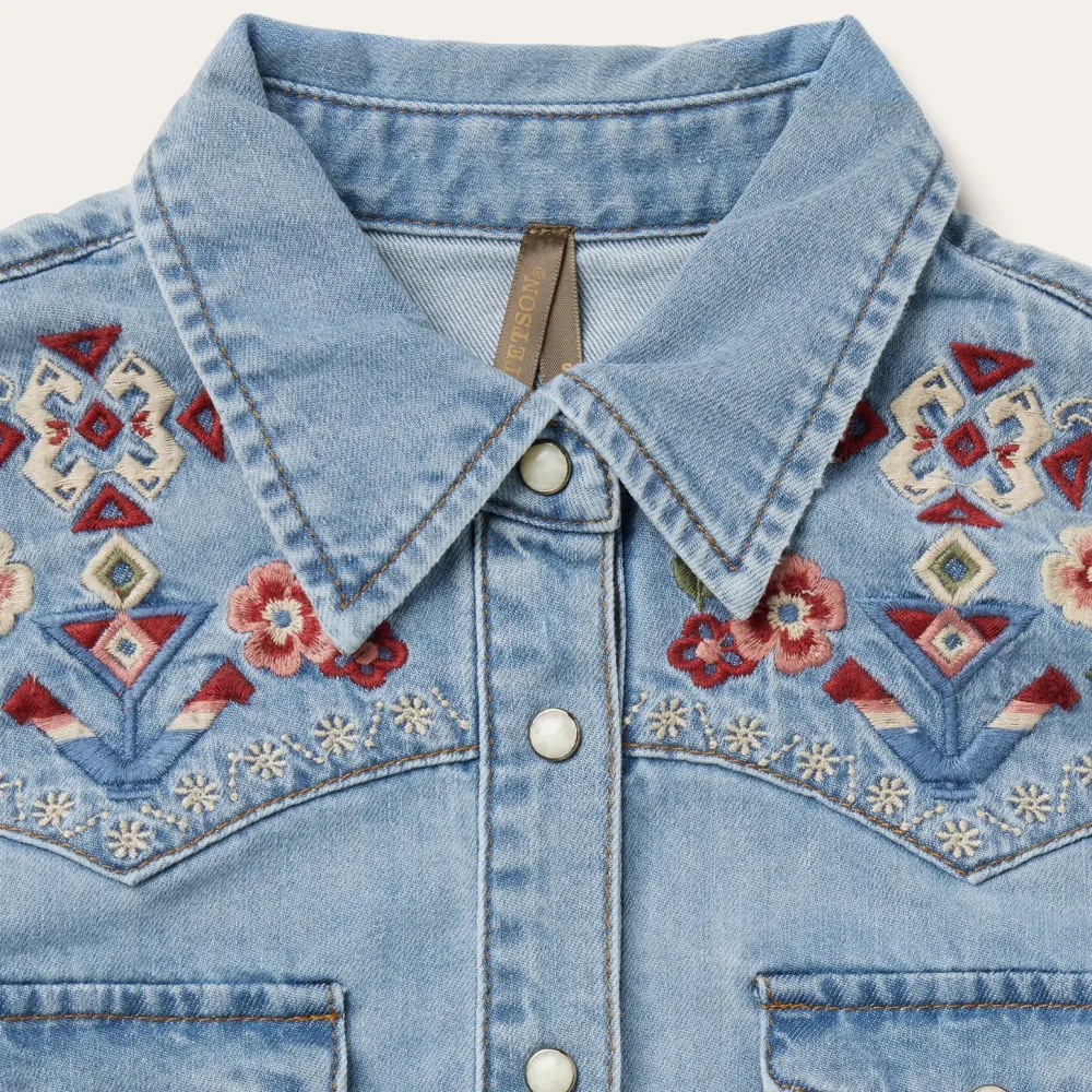 Stetson Embroidered Denim Shirt Dress Blue Clearance