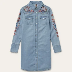 Stetson Embroidered Denim Shirt Dress Blue Outlet