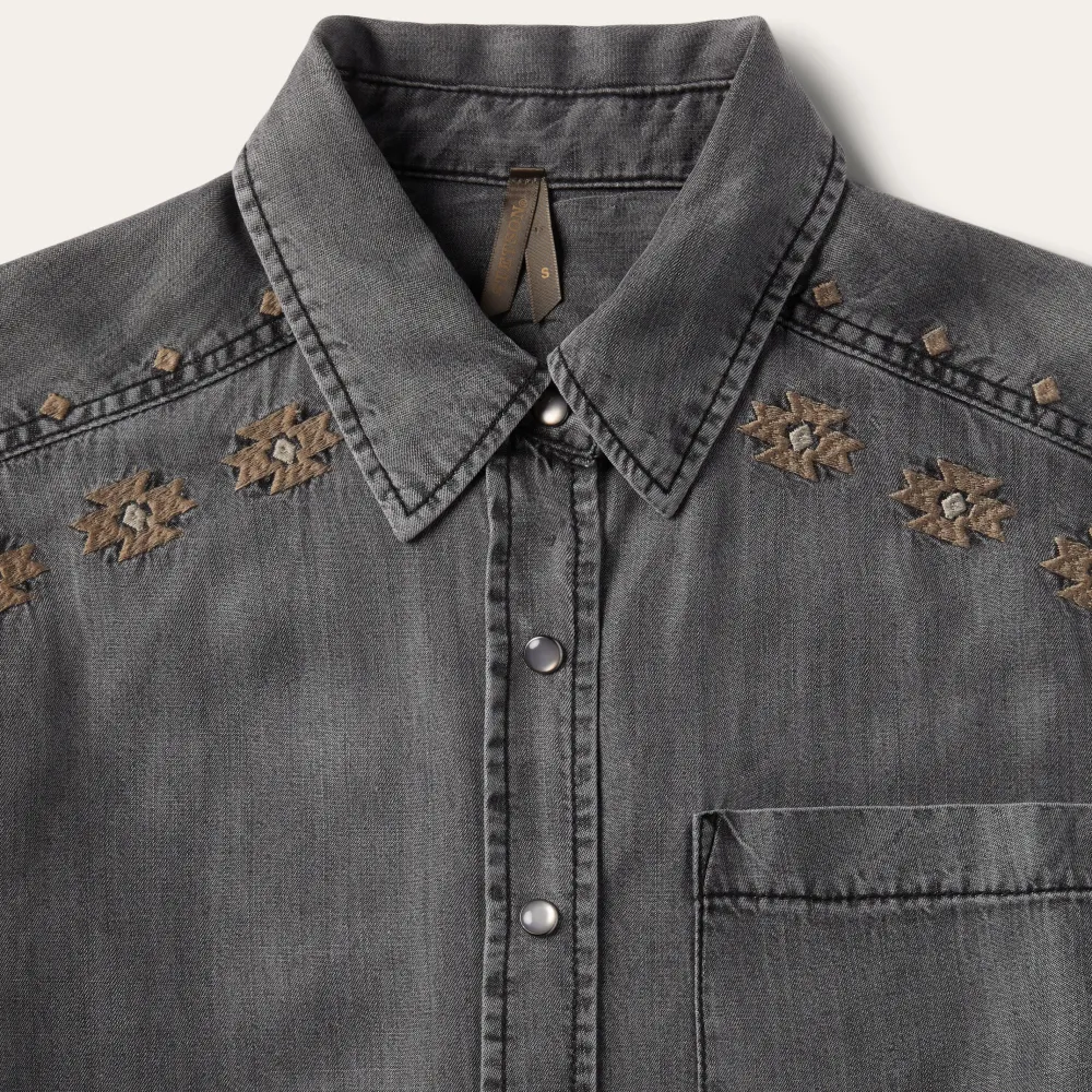 Stetson Embroidered Snap Front Shirt Dress Black Online