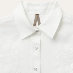 Stetson Embroidered Tonal Stripe Linen Blouse White Clearance