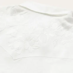Stetson Embroidered Tonal Stripe Linen Blouse White Clearance