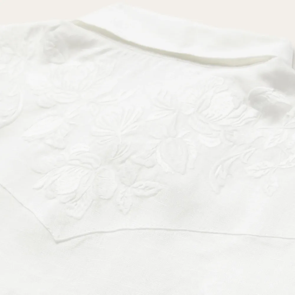 Stetson Embroidered Tonal Stripe Linen Blouse White Clearance