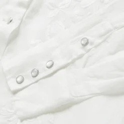 Stetson Embroidered Tonal Stripe Linen Blouse White Clearance