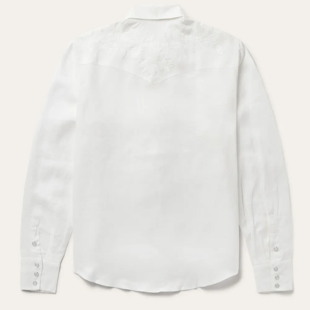 Stetson Embroidered Tonal Stripe Linen Blouse White Outlet