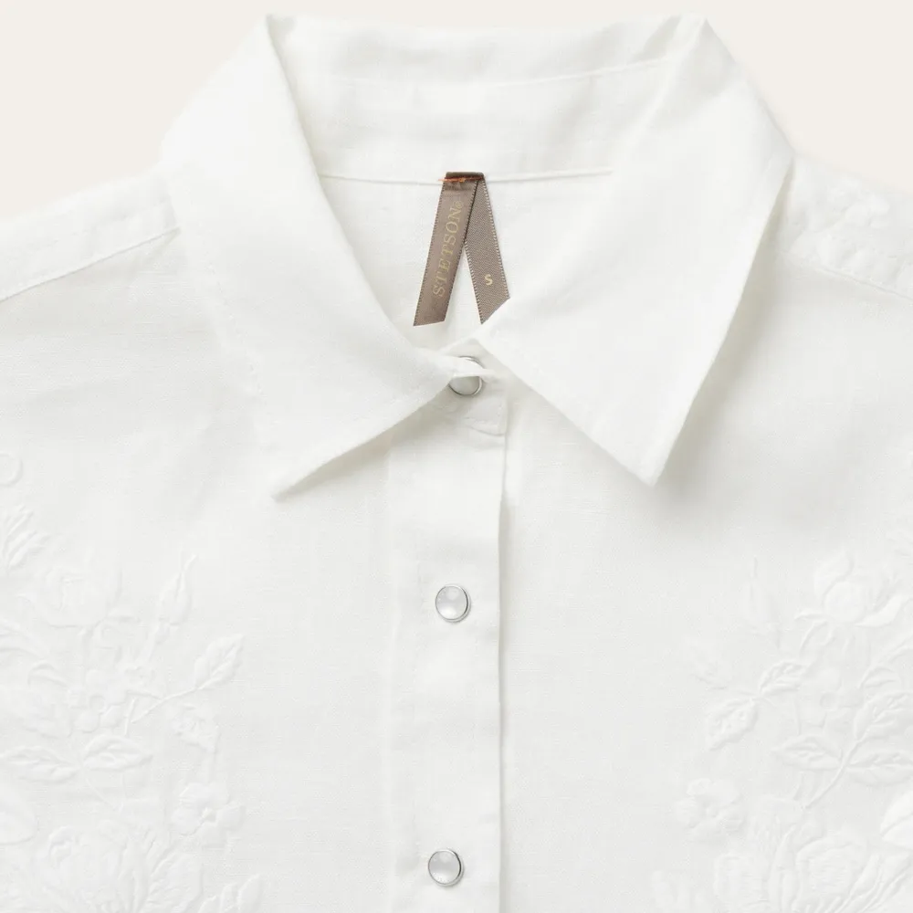 Stetson Embroidered Tonal Stripe Linen Blouse White Outlet