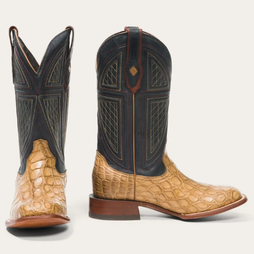 Stetson Flaxville Honey Alligator Vamp Blue 13"Shaft Tan Discount