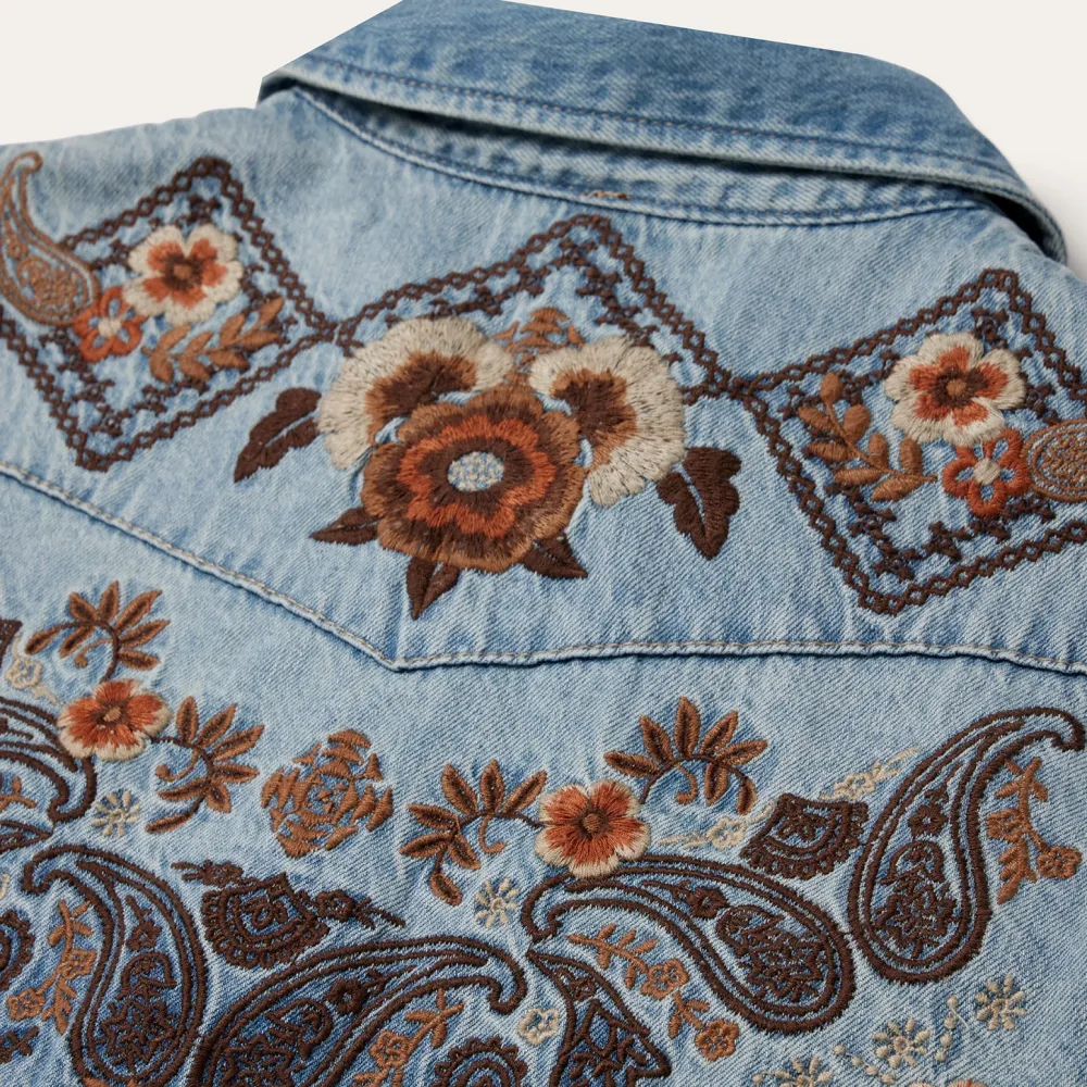 Stetson Floral Embroidered Denim Shirt Dress Blue Discount