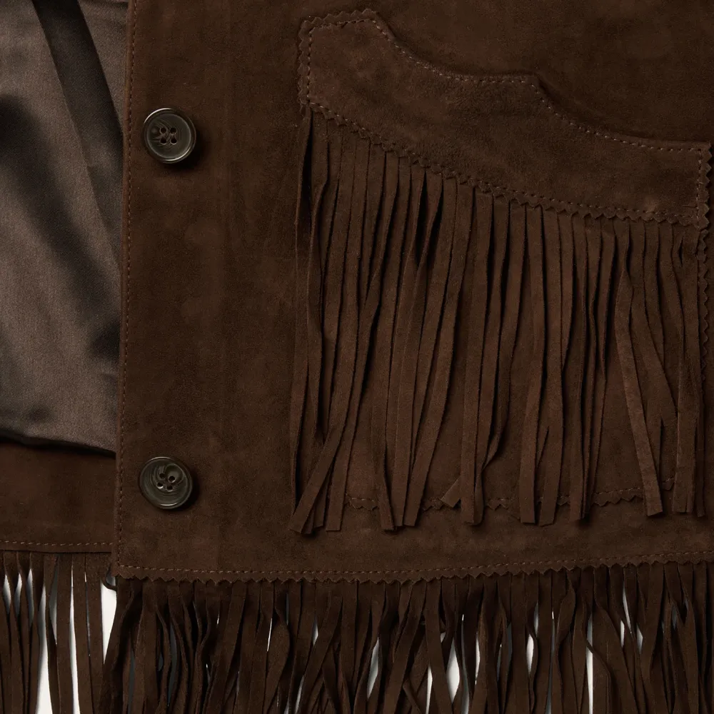 Stetson Fringe Suede Jacket Chocolate Clearance