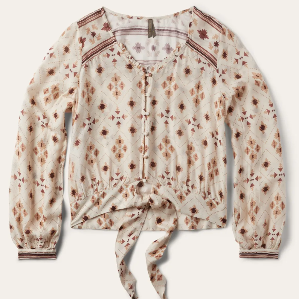 Stetson Gaucho Print Herringbone Blouse White Sale