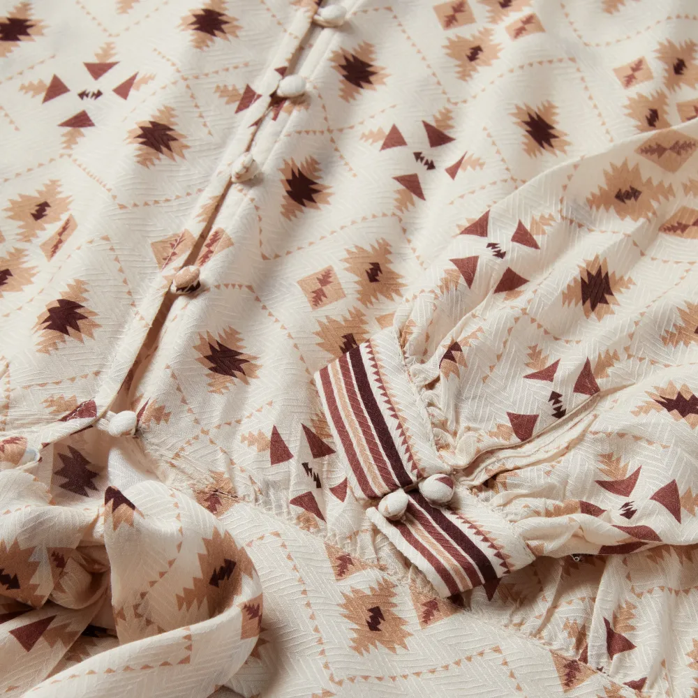 Stetson Gaucho Print Herringbone Blouse White Sale