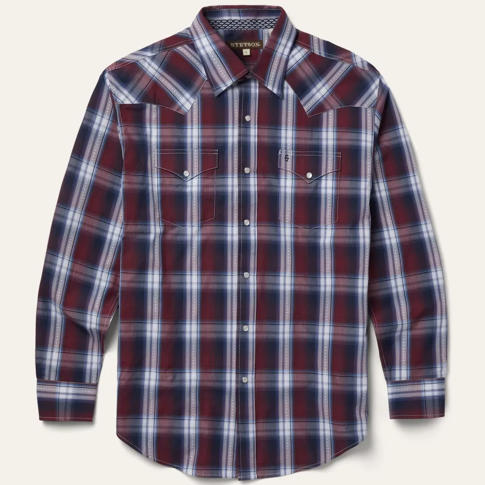 Stetson Good Luck Plaid Western Shirt Wine Sale