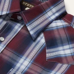 Stetson Good Luck Plaid Western Shirt Wine Sale