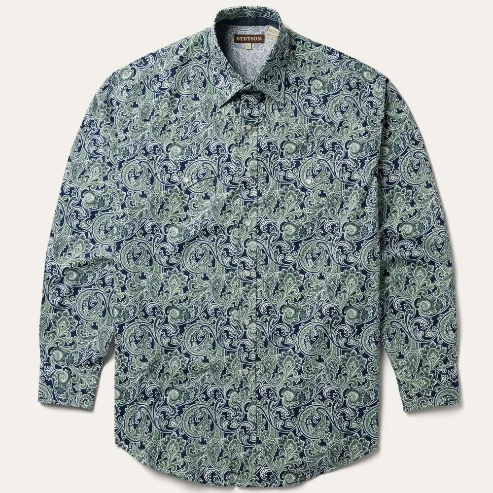 Stetson Greenspring Paisley Print Western Shirt Blue Online
